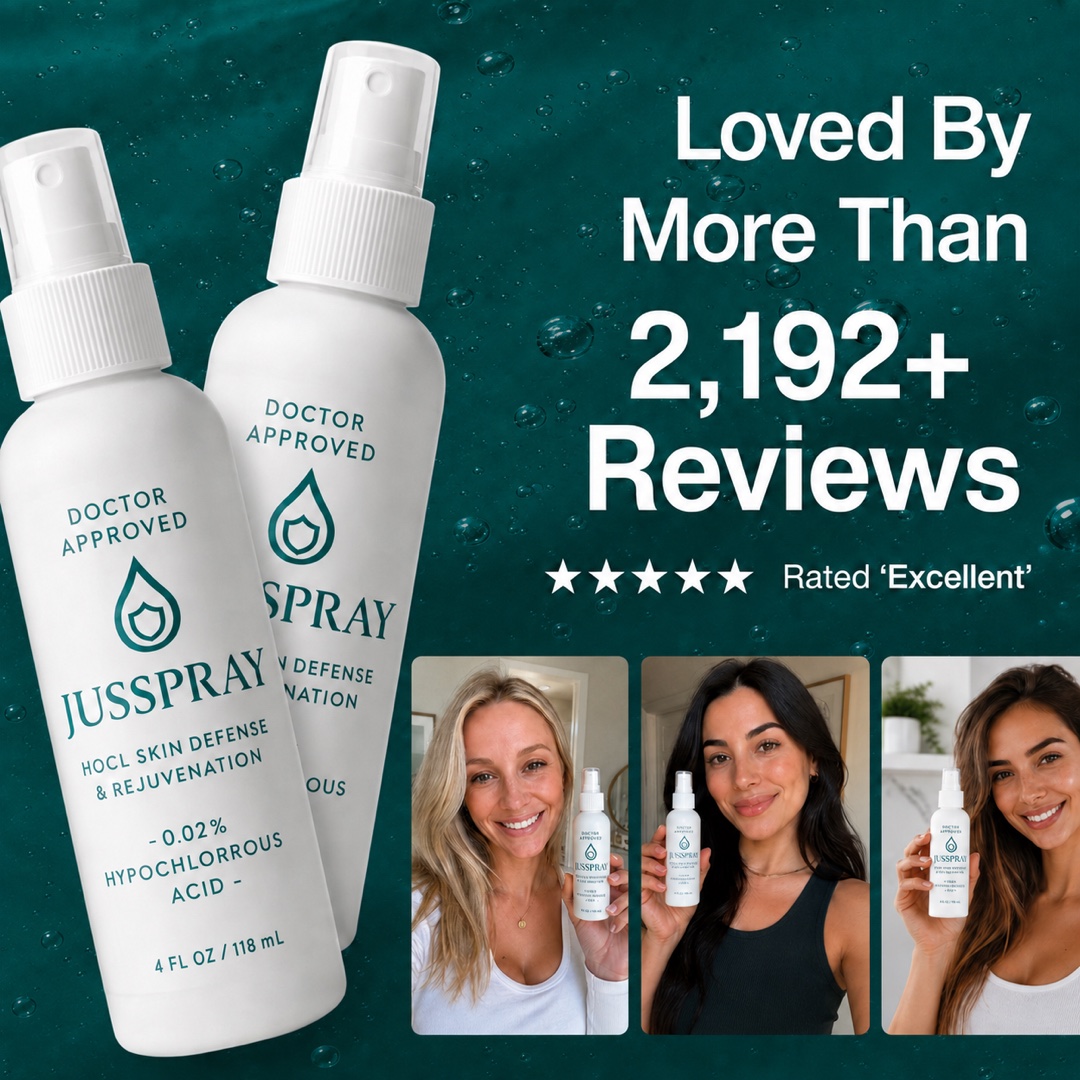 Loved by more than 2,192 reviews, five stars, with three customers holding their JusSpray bottles